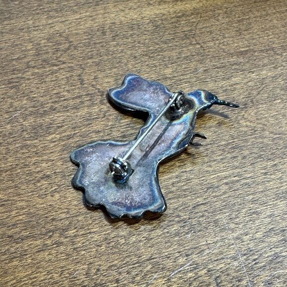 Vintage German Silver Hummingbird Brooch Pin with Abalone and Red & White Shell - Picture 4 of 5